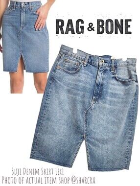 Rag & Bone Women Suji Denim Skirt Lexi Denim Blue Jean Slit pencil Skirt Fray 30